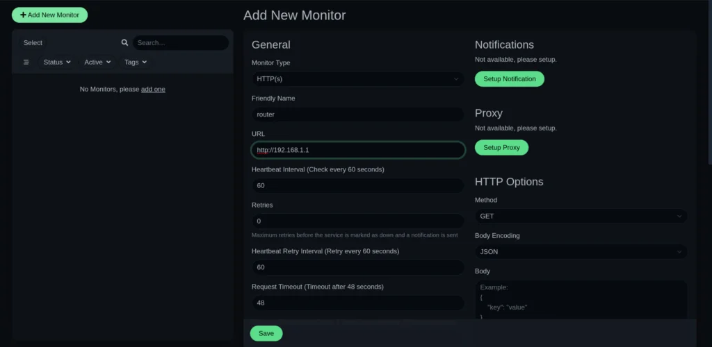 Adding router as first monitor in Uptime Kuma self-hosted dashboard on Turing Pi 2.5