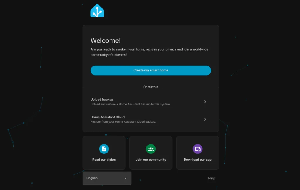 Home Assistant onboarding screen running on Turing Pi 2.5 RK1 node, accessed at port 8123 on Ubuntu ARM64